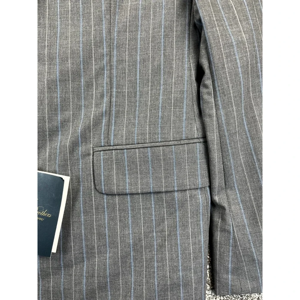 Brooks Brothers Suit 38 Regular Regent Fit Explorer Blazer Stripe‎ Gray Blue NWT